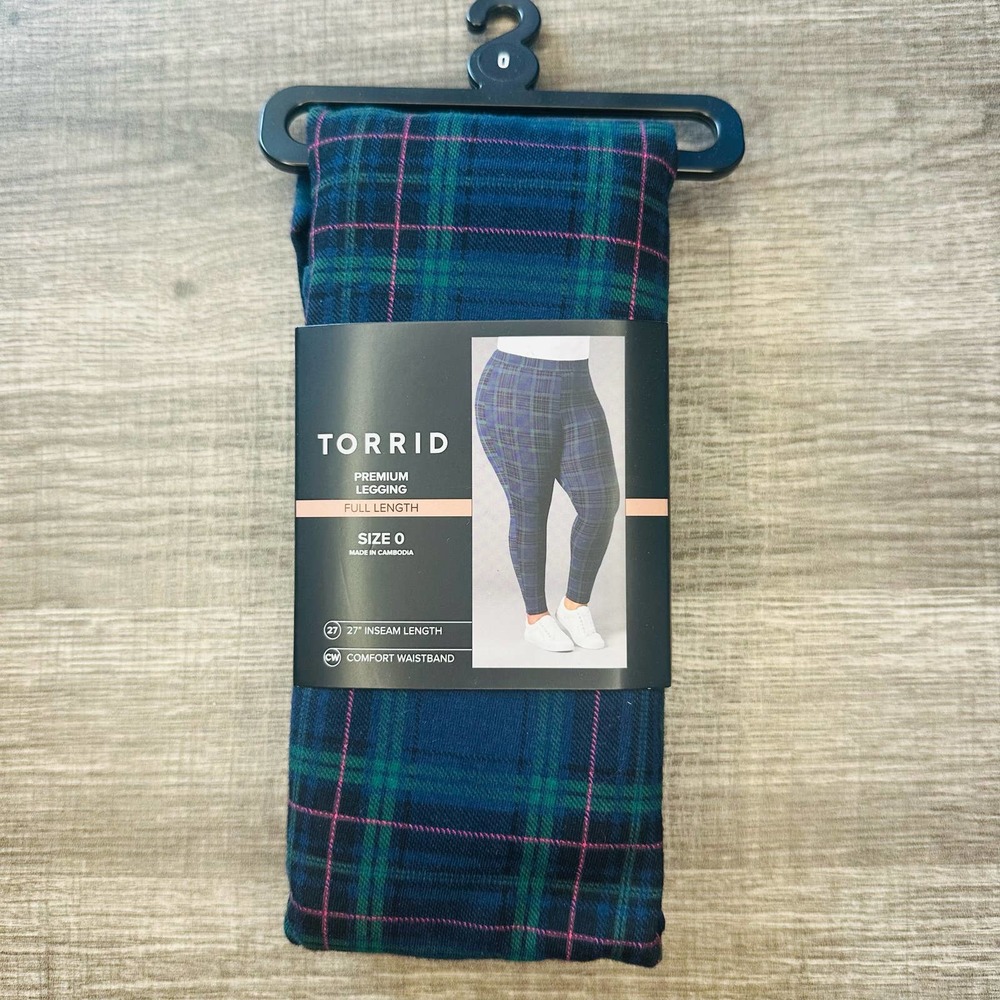 Torrid Women's Blue Plaid Comfort Waist Full Length Premium Legging Size 0X